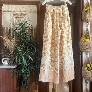 House of Harlow 1960 Satin Wide Leg Pants XS Boho Gold Pink High Waist Art Deco